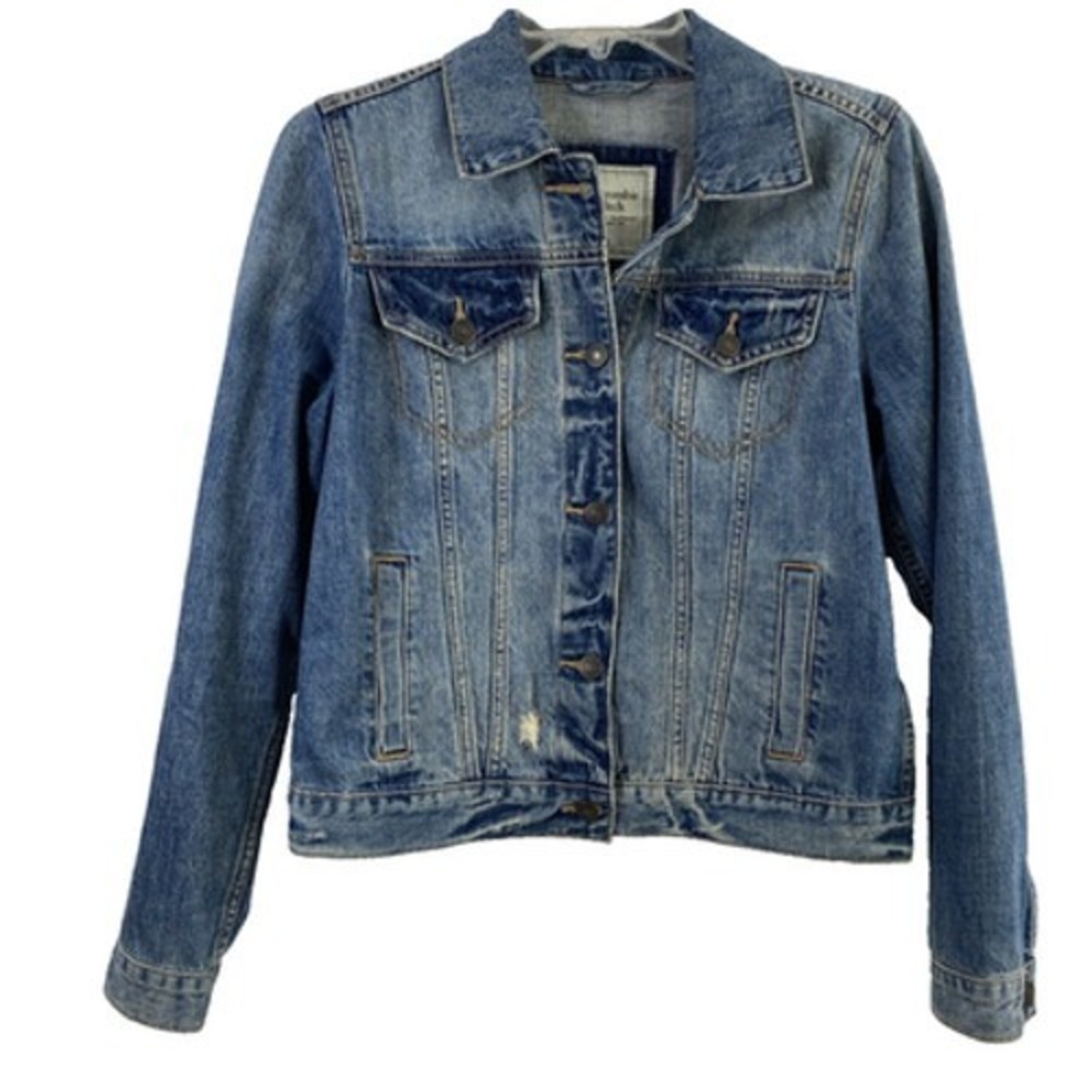 Abercrombie & Fitch Jean Jacket Women M Distress Denim Button Up Western Concert